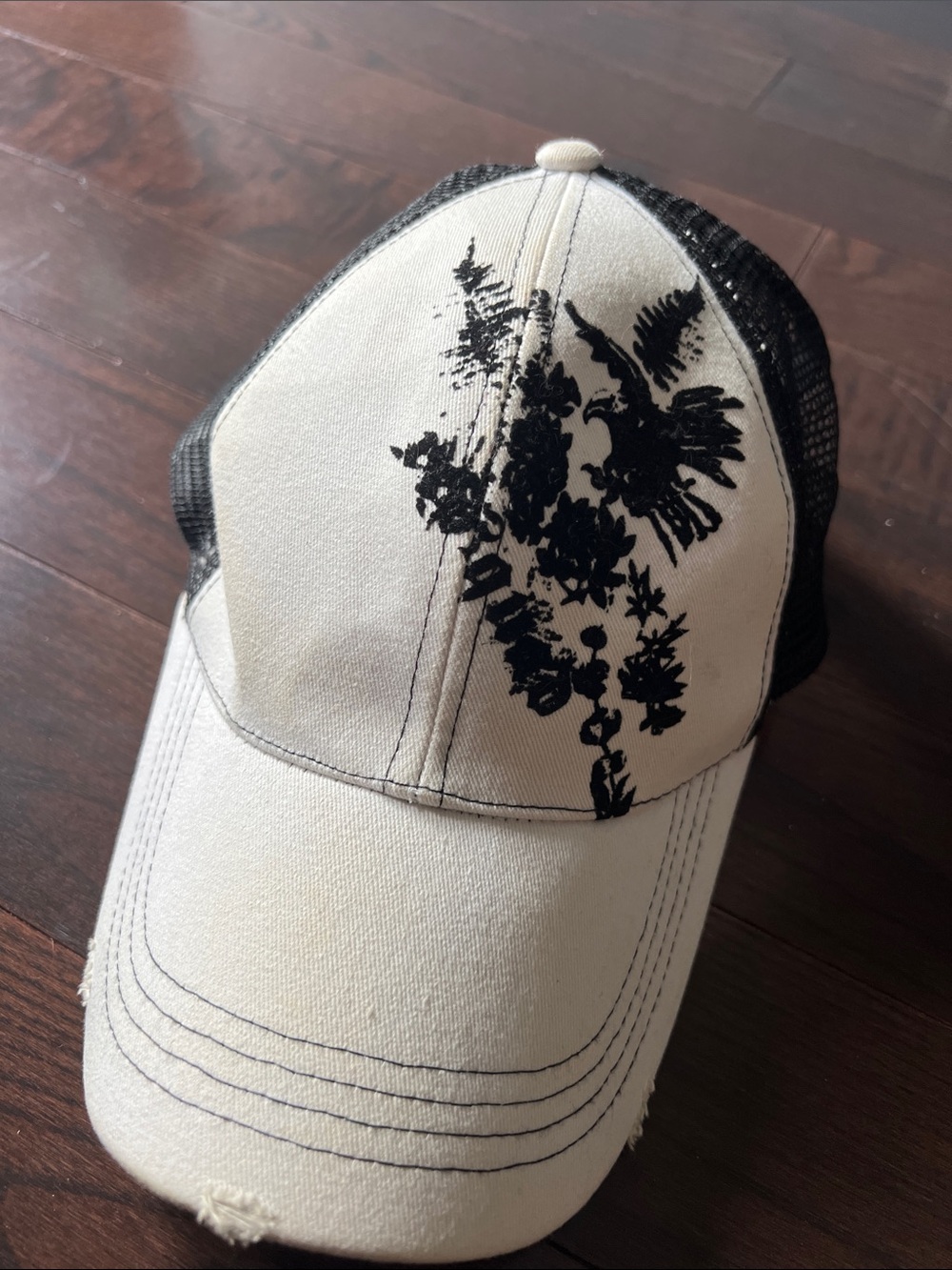 le chateau Cream and Black Floral Mesh Trucker Hat